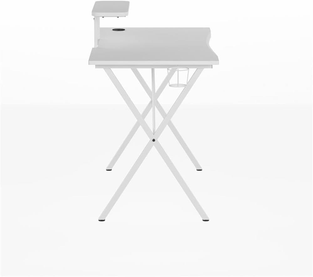 Flash Furniture Mallot Gaming Desk - White Computer Desk - 51.5' Gamers Table with Cup Holder, Headphone Hook, and Monitor/Smartphone Stand