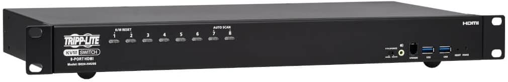 Tripp Lite 8-Port 4K HDMI KVM Switch, 2 USB 3.2 Peripheral Sharing for Keyboard & Mouse, 4K @ 60 Hz - Windows, Mac and Linux Compatible - 1U Rack-Mount, 3-Year Warranty (B024-H4U08)