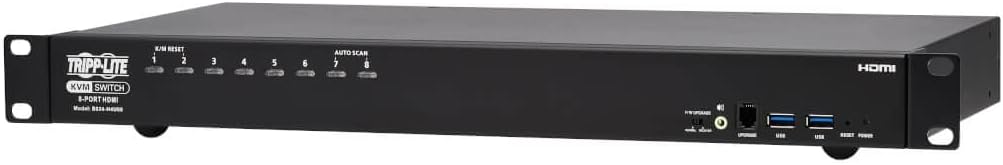 Tripp Lite 8-Port 4K HDMI KVM Switch, 2 USB 3.2 Peripheral Sharing for Keyboard & Mouse, 4K @ 60 Hz - Windows, Mac and Linux Compatible - 1U Rack-Mount, 3-Year Warranty (B024-H4U08)