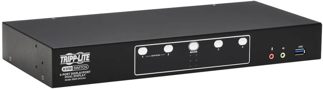 Tripp Lite 4-Port DisplayPort KVM Switch, Control Two Devices with Two Monitors Desktop Switch, UHD 4K @ 60Hz Video, Two USB 3.2 Gen 1 Ports, 3-Year Warranty (B006-DP2UA4)
