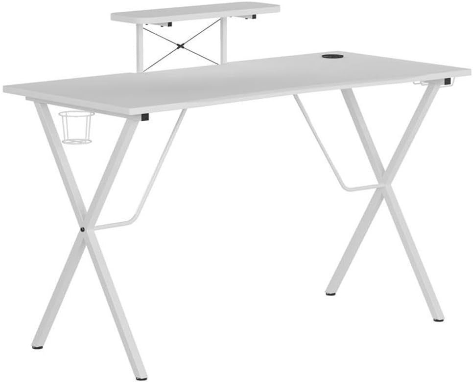 Flash Furniture Mallot Gaming Desk - White Computer Desk - 51.5' Gamers Table with Cup Holder, Headphone Hook, and Monitor/Smartphone Stand