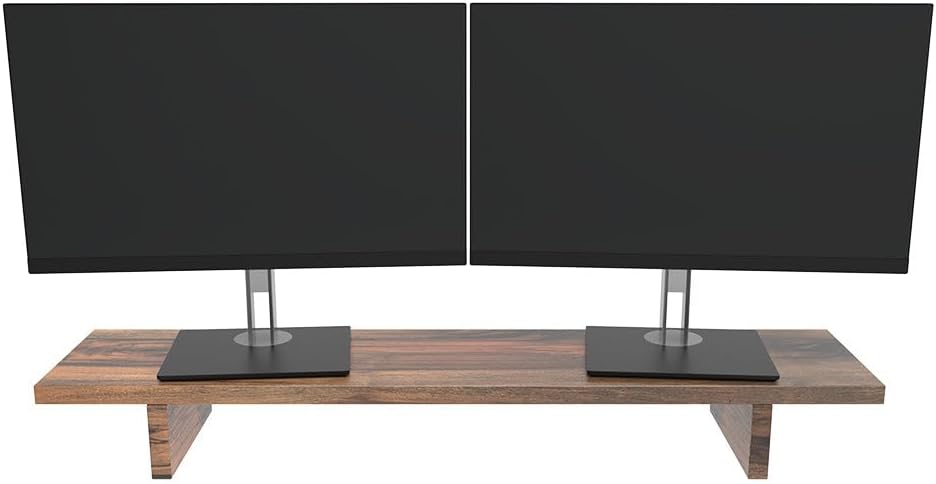 Desky Minimal Monitor Stand – Ergonomic Wood Riser for Single or Dual Monitors, Desk Shelf Organizer to Elevate Screen Height – Natural Walnut Hardwood