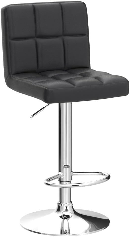 Leopard Bar Stools, Modern PU Leather Adjustable Swivel Bar Stool with Back, Set of 2 (Black)