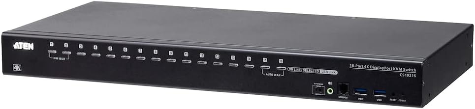 ATEN CS19216 16-Port USB 3.0 4K DisplayPort KVM Switch with Rack Mounting Kit