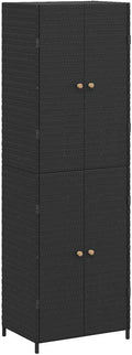 vidaXL Wooden Garden Storage Cabinet, Durable Poly Rattan, Water-Resistant, 4 Compartments, Outdoor Storage Cabinet, Powder-Coated Steel Frame, Solid Acacia Wood Knobs, 23.2'x15.7'x70.9', Black