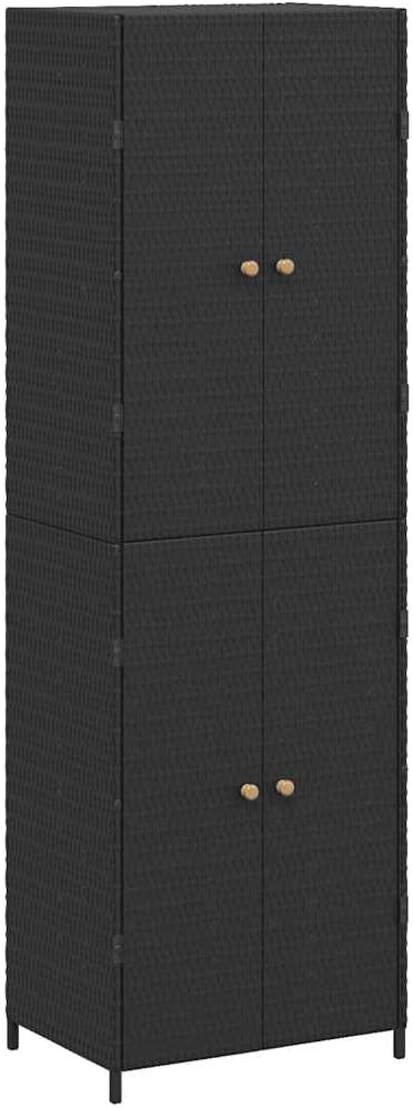 vidaXL Wooden Garden Storage Cabinet, Durable Poly Rattan, Water-Resistant, 4 Compartments, Outdoor Storage Cabinet, Powder-Coated Steel Frame, Solid Acacia Wood Knobs, 23.2'x15.7'x70.9', Black