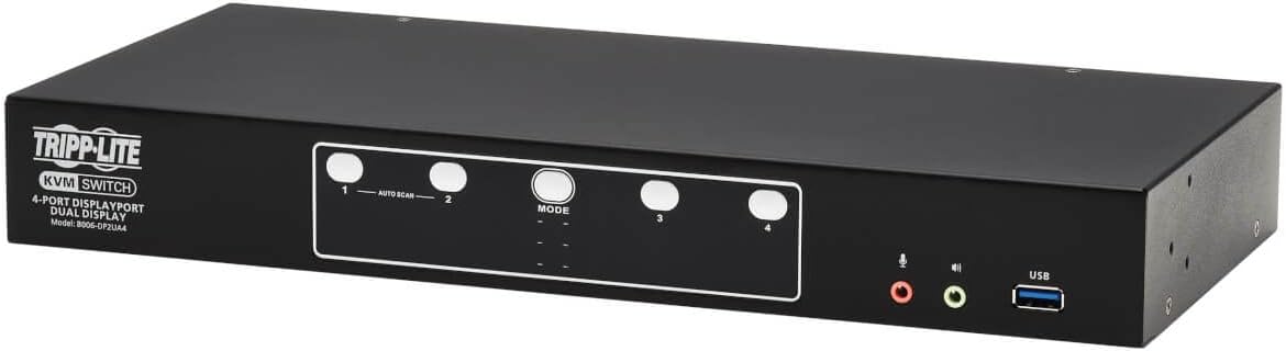 Tripp Lite 4-Port DisplayPort KVM Switch, Control Two Devices with Two Monitors Desktop Switch, UHD 4K @ 60Hz Video, Two USB 3.2 Gen 1 Ports, 3-Year Warranty (B006-DP2UA4)