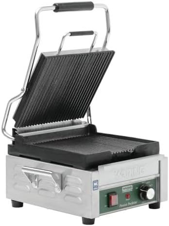 Waring Commercial WPG150 Panini Perfetto Ribbed Panini Grill, 120V, 1800W, 5-15 Phase Plug