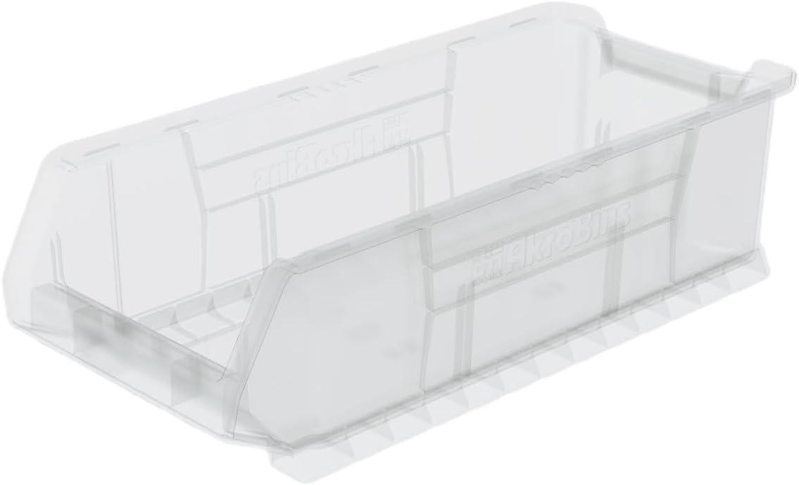 Akro-Mils 30286 Super-Size AkroBins Plastic Storage Bins, Space-Saving Stackable Bins for Garage, Classroom, Warehouse Organization, 24' L x 11' W x 7' H, Clear, 4-Pack