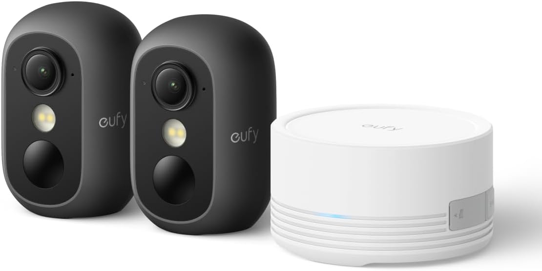 eufy Security eufyCam C35 2-Cam Kit, Wireless Security Indoor/Outdoor Camera, Magnetic Mount, Color Night Vision, Local Storage, No Subscription, IP67, Solar Panel Compatible, Build-in 8GB, Black