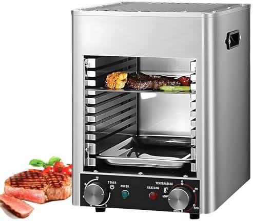 1700W Electric Steak Grill - Indoor Smokeless Stainless Steel Broiler with 10-Tier Adjustable Rack, Ideal Kitchen Counter Cooker for BBQ, Pizza, Toast & Grilling Slots