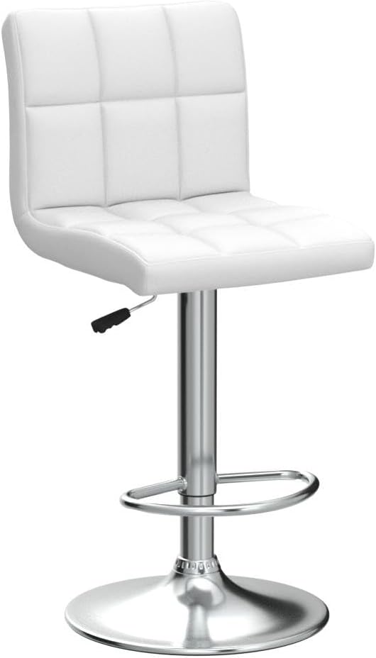 Leopard Bar Stools, Modern PU Leather Adjustable Swivel Bar Stool with Back, Set of 2 (White)
