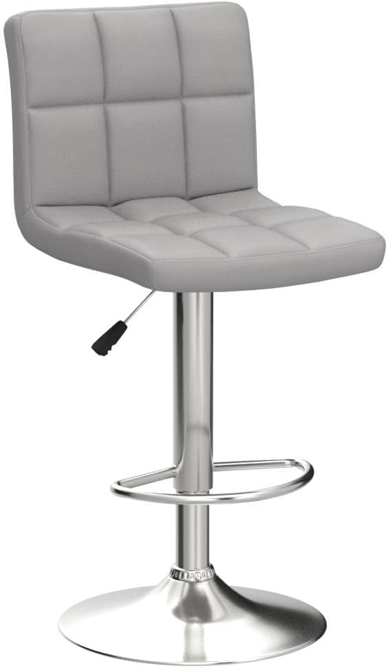 Leopard Bar Stools, Modern PU Leather Adjustable Swivel Bar Stool with Back, Set of 2 (Light Grey)