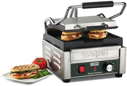 Waring Commercial WPG150 Panini Perfetto Ribbed Panini Grill, 120V, 1800W, 5-15 Phase Plug