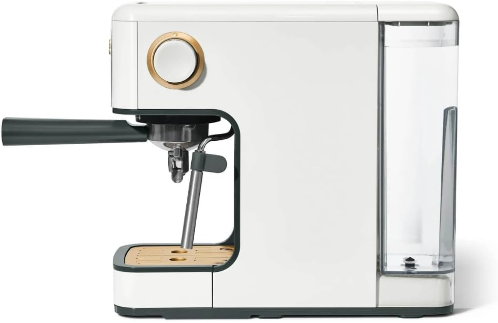 Slim Espresso Maker – 20‑Bar Pressure, Dual‑Spout 52 mm Portafilter, 50 oz Removable Tank, 2‑in‑1 Steam Wand & Touch Controls (White Icing)