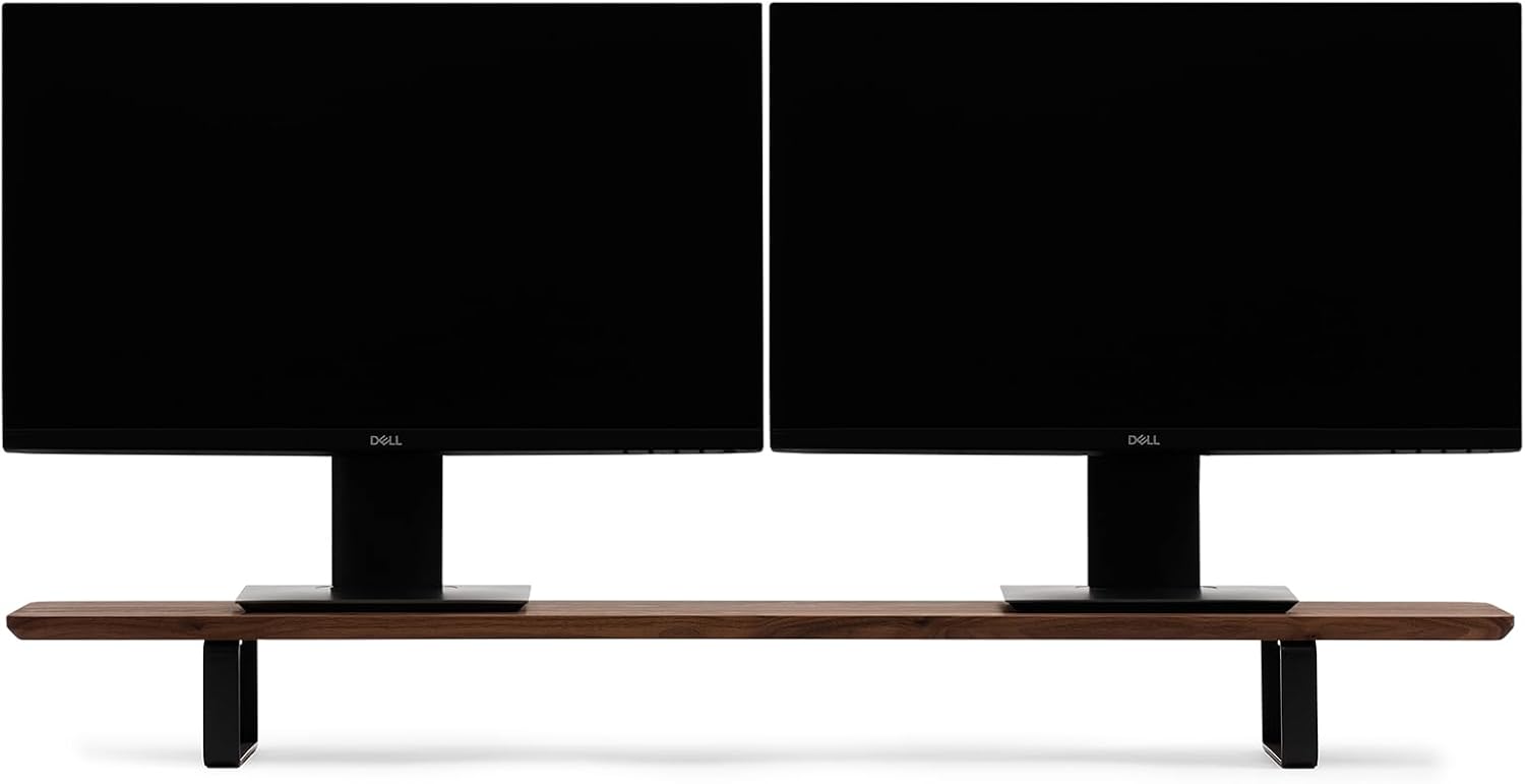 Oakywood Dual Monitor Stand - Handmade in EU - Natural Wood Monitor Stand Riser - Laptop Accessories – 220 lbs (100 kg) Capacity - 41.3'x9' (105x23 cm) – 100% Natural Walnut Wood