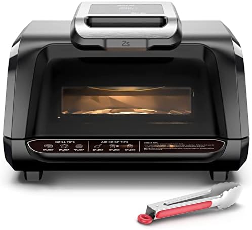 Indoor Grill Smokeless, Air Fryer Grill Combo with Adjustable Temperature to 450°F, Electric Grill with Viewing Window, Removable Nonstick Grate, Fast and Even Heating, 4Qt for Family, with Tongs