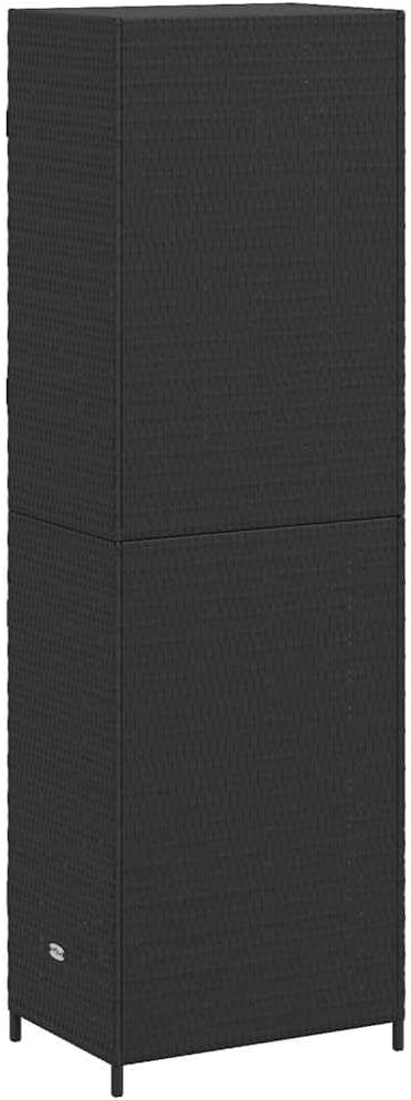 vidaXL Wooden Garden Storage Cabinet, Durable Poly Rattan, Water-Resistant, 4 Compartments, Outdoor Storage Cabinet, Powder-Coated Steel Frame, Solid Acacia Wood Knobs, 23.2'x15.7'x70.9', Black