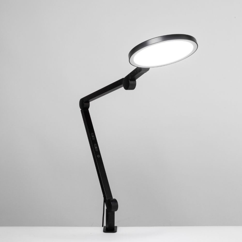 LUME CUBE Edge 2.0 LED Desk Lamp | Dimmable Home Office Desk Light with USB Charging Port & Strong Swing Arm | Adjustable Color Temperature and Brightness | Circle Webcam Light - Black