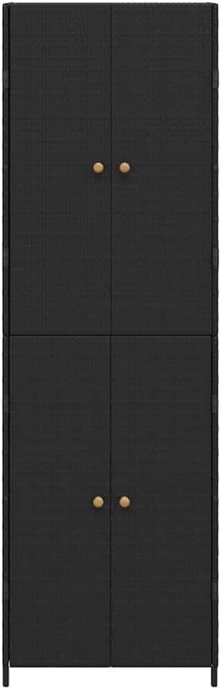 vidaXL Wooden Garden Storage Cabinet, Durable Poly Rattan, Water-Resistant, 4 Compartments, Outdoor Storage Cabinet, Powder-Coated Steel Frame, Solid Acacia Wood Knobs, 23.2'x15.7'x70.9', Black