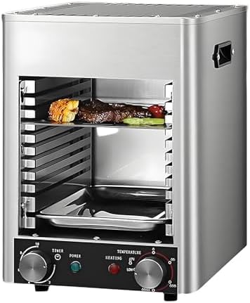1700W Smokeless Electric Steak Broiler - Indoor Grill with Adjustable Time & Temperature, Stainless Steel Design, Ideal for Beef, Chicken, Vegetables, 4 Slots for Perfect Grilling