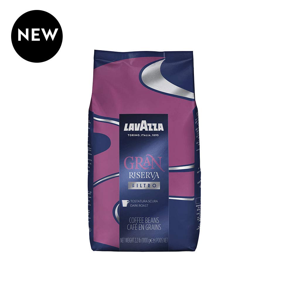Lavazza Gran Riserva Filtro Whole Bean Coffee Dark Roast 2.2LB Bag, 100% Natural Arabica, Authentic Italian, Cocoa and Caramel aromatic notes (Pack of 6)
