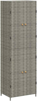 vidaXL Wooden Garden Storage Cabinet, Durable Poly Rattan, Water-Resistant, 4 Compartments, Outdoor Storage Cabinet, Powder-Coated Steel Frame, Solid Acacia Wood Knobs, 23.2'x15.7'x70.9', Gray