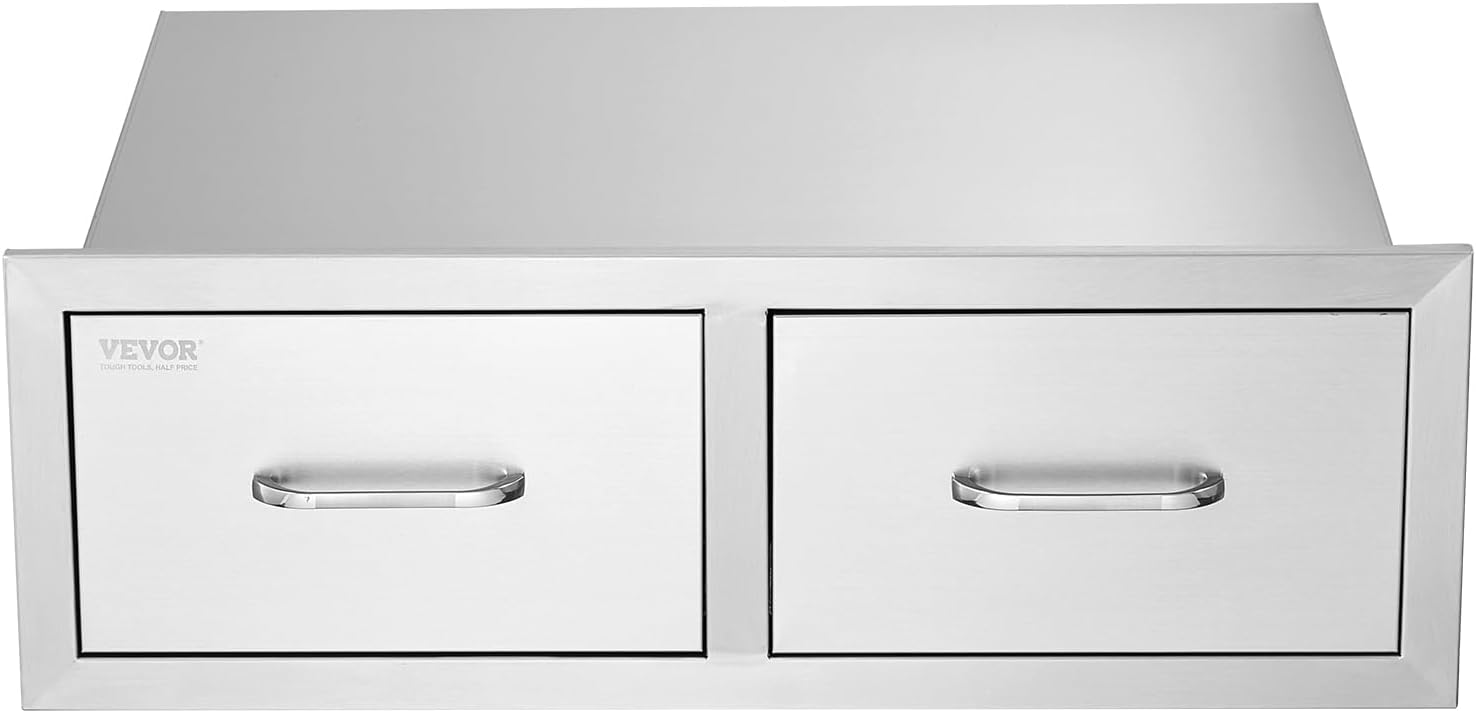 VEVOR Outdoor Kitchen Drawers 30' W x 10' H x 20' D, Horizontal Double BBQ Access Drawers Stainless Steel with Handle, BBQ Island Drawers for Outdoor Kitchens or Patio Grill Station
