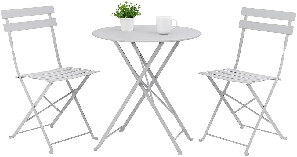 Indoor/Outdoor 3-Piece Foldable Bistro Set, Folding Outdoor Patio Furniture Sets, 2 Chairs and 1 Table, Weather-Resistant Outdoor/Indoor Conversation Set for Patio, Yellow, White, US001