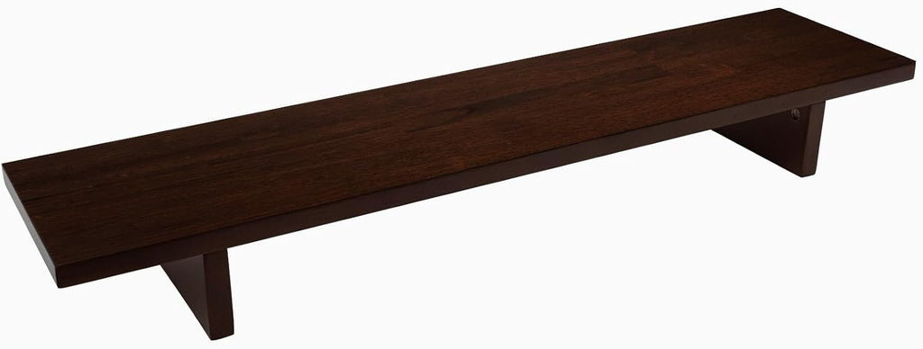 Desky Minimal Monitor Stand – Ergonomic Wood Riser for Single or Dual Monitors, Desk Shelf Organizer to Elevate Screen Height – Dark Walnut Rubberwood