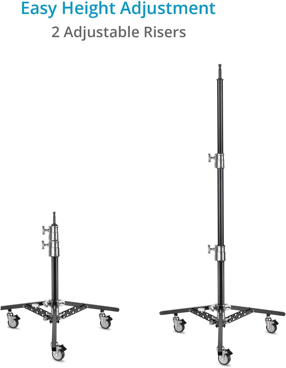 PROAIM 6.16ft Double Riser Rolling Monitor Stand with 5/8' Mount. Includes Rocky Mountain Leg. Height Ranges 33' to 74'. Payload: 33kg/72lb (TP-MNST-01)
