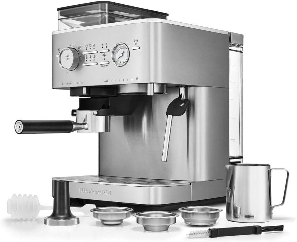 KitchenAid Semi Automatic Espresso Machine with Burr Grinder, 2.5L, Brushed Stainless Steel, KES6551SX