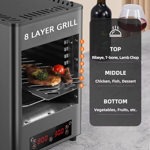 1700W Electric Steak Broiler with 8 Grilling Slots, Adjustable Time and Temperature, 800℃ Stainless Steel Grill for Indoor Kitchen