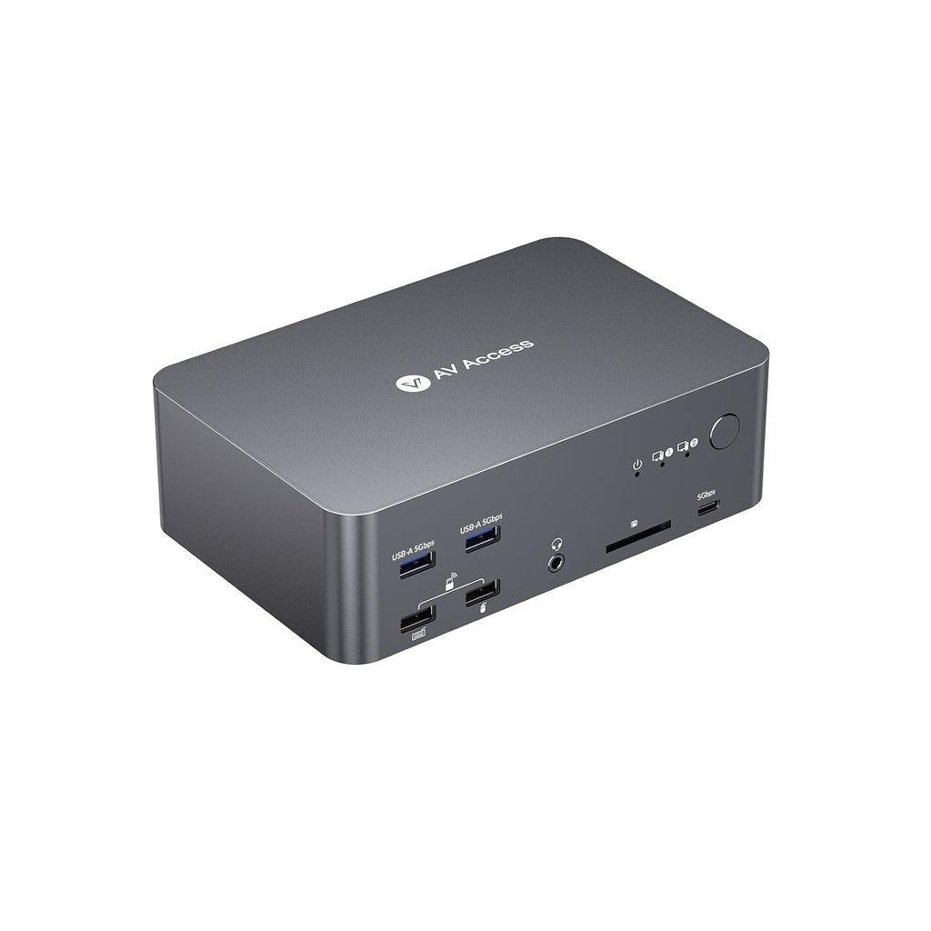 AV Access 8K KVM Switch 3 Monitors 2 Computers, 5 USB Ports, KVM Docking Station Triple Monitor 8K@60Hz/4K@165/144Hz, 2K@144Hz, SD, Audio, Gigabit LAN for Dell HP Desktop with HDMI & DisplayPort