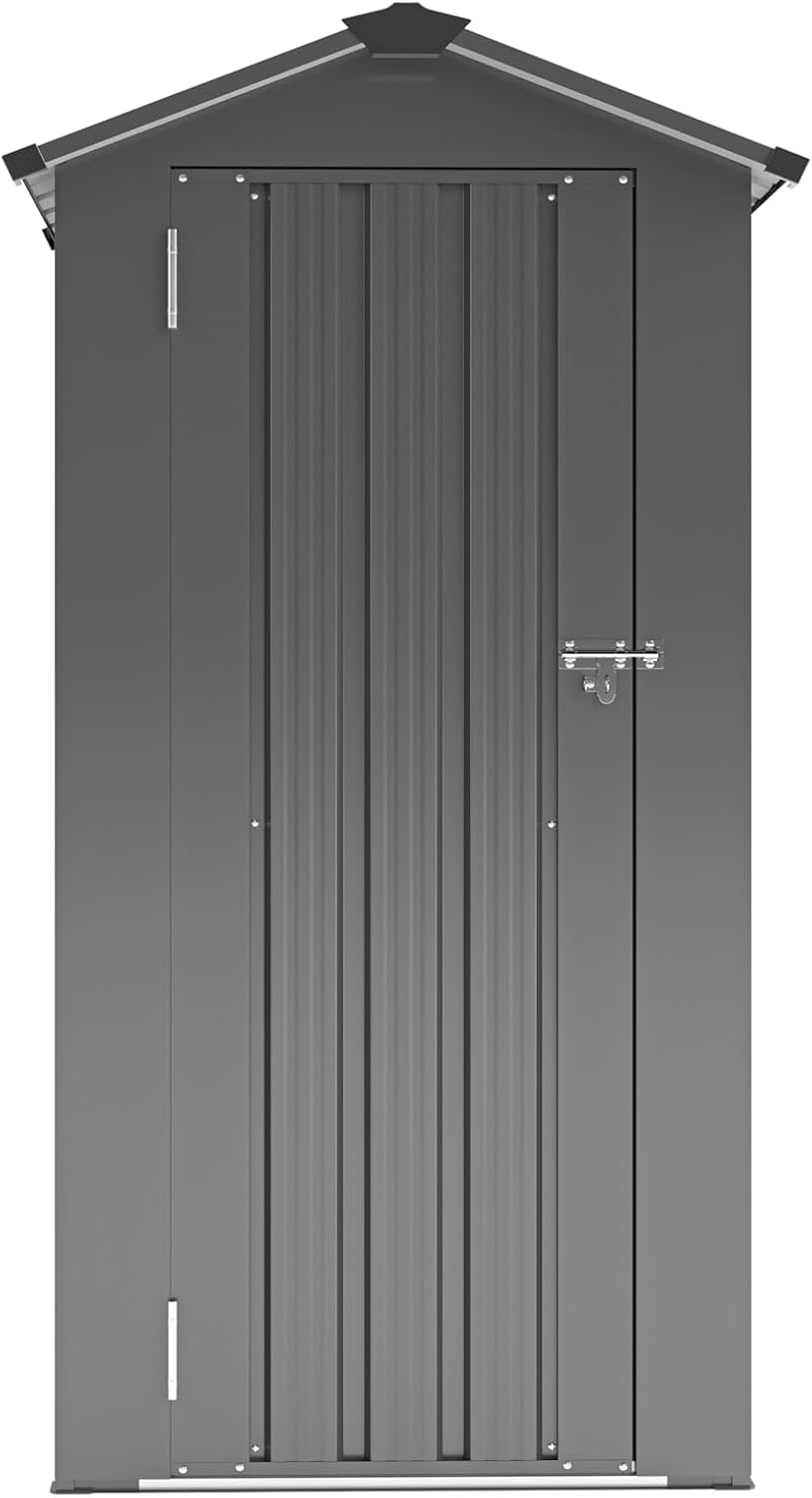 Outdoor Metal Storage Shed, Waterproof Garden Tool Shed with Lock, Galvanized Steel Utility Cabinet, Weather-Resistant Storage Locker for Backyard, Patio, Garage Tools Organization (Dark Gray)
