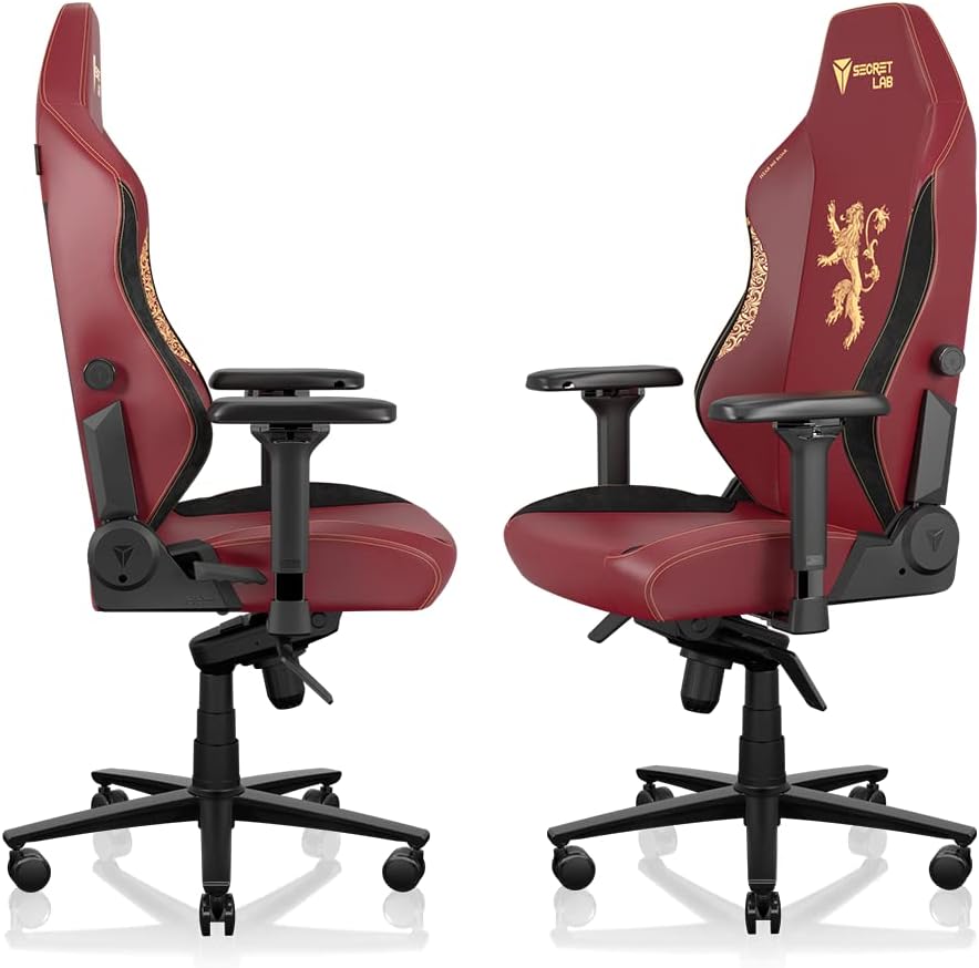 Secretlab Titan Evo House Lannister Gaming Chair - Reclining - Ergonomic & Comfortable Computer Chair with 4D Armrests - Magnetic Head Pillow & Lumbar Support - Small - Red/Gold - Leatherette