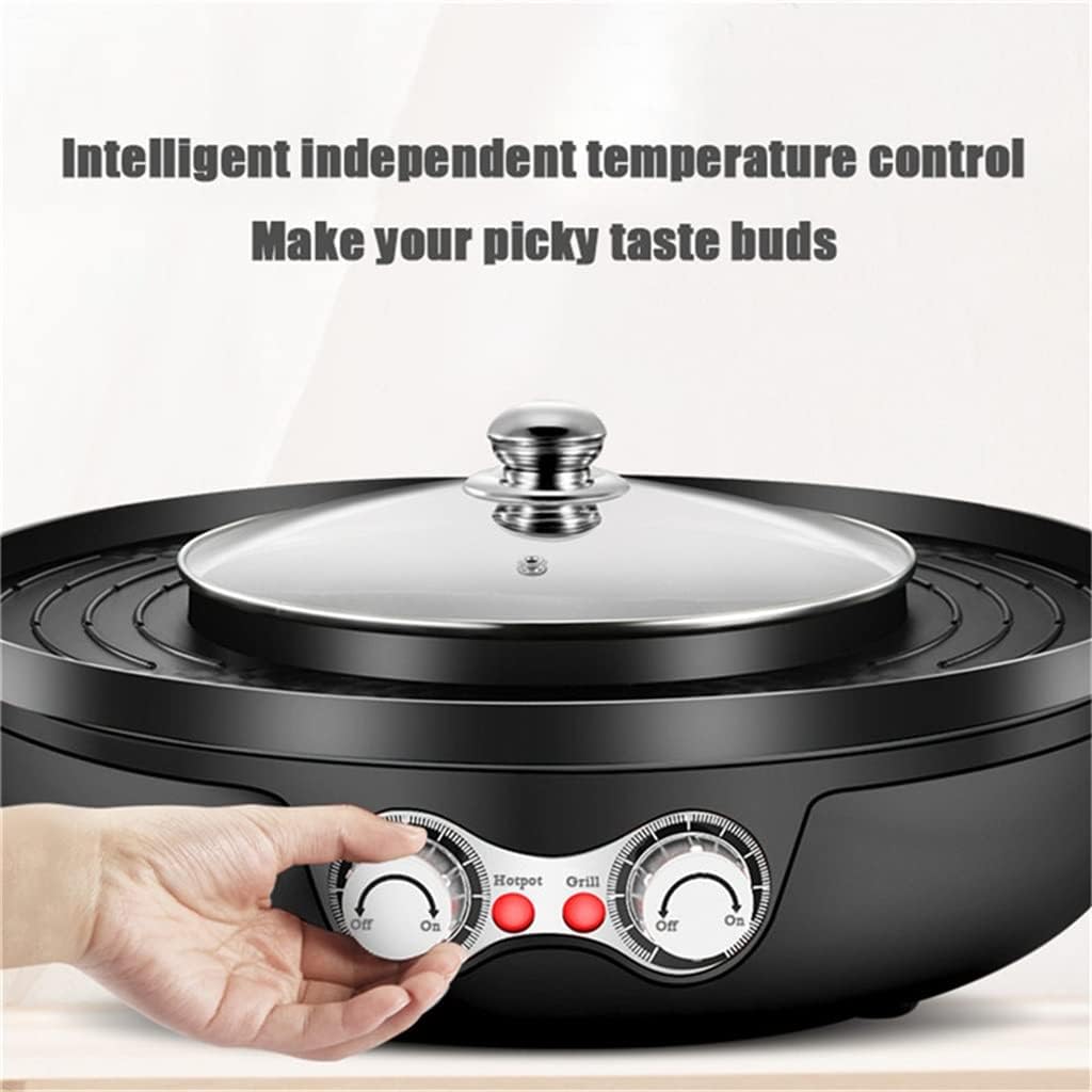 Smokeless Grill Electric Hot Pot Barbecue Machine Large Capacity Temperature Split Home BBQ(white-Dinosaur Doodle4,220V EU)