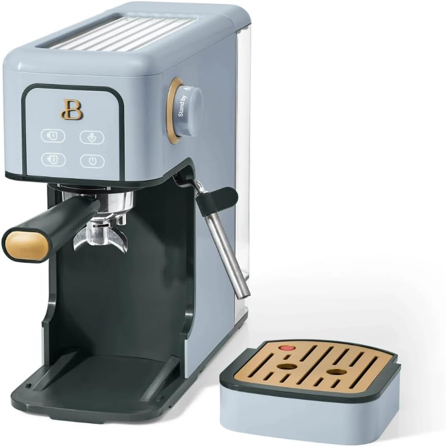 Slim Espresso Maker – 20‑Bar Pressure, Dual‑Spout 52 mm Portafilter, 50 oz Removable Tank, 2‑in‑1 Steam Wand & Touch Controls (Cornflower Blue)