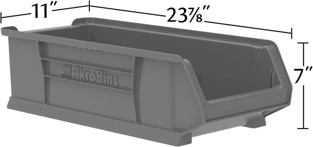 Akro-Mils 30286 Super-Size AkroBins Plastic Storage Bins, Space-Saving Stackable Bins for Garage, Classroom, Warehouse Organization, 24' L x 11' W x 7' H, Clear, 4-Pack