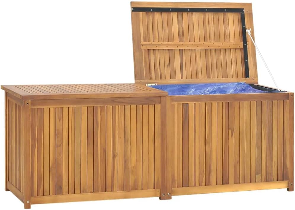 Patio Storage Box Outdoor Solid Teak Wood Deck Box Wooden Outdoor Storage Organization Box with Lid Storage Bench and Waterproof Lining for Garden,Patio,Backyard,59.1'x19.7'x21.7' -AA