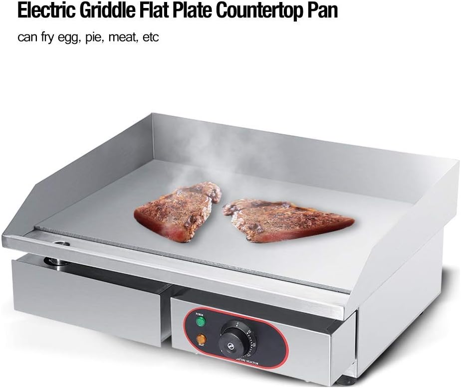 Electric Grill, Stainless Steel Commercial Counter Top Griddle Electric Hot Plate Kitchen Grill Indoor Barbecue Griddle, 55 x 45 x 23cm, 220~240V