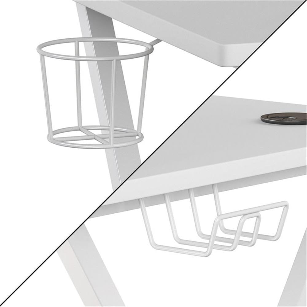 Flash Furniture Mallot Gaming Desk - White Computer Desk - 51.5' Gamers Table with Cup Holder, Headphone Hook, and Monitor/Smartphone Stand