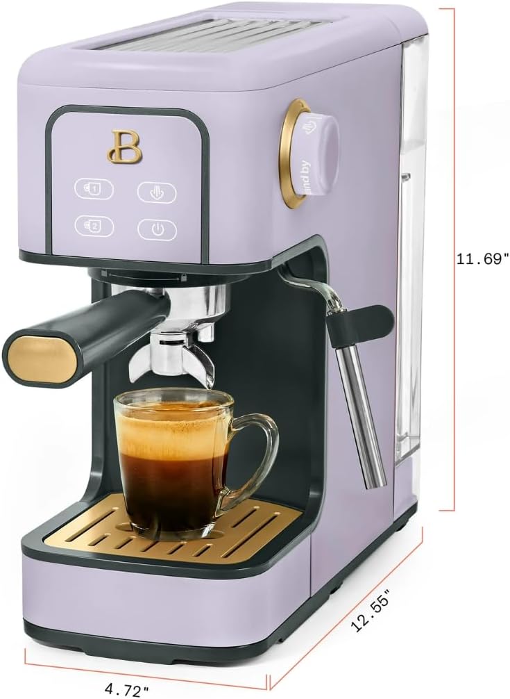 Slim Espresso Maker – 20‑Bar Pressure, Dual‑Spout 52 mm Portafilter, 50 oz Removable Tank, 2‑in‑1 Steam Wand & Touch Controls (Lavender)