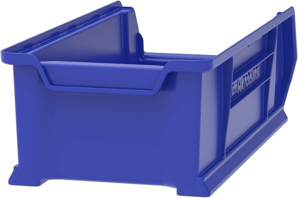 Akro-Mils 30286 Super-Size AkroBins Plastic Storage Bins, Space-Saving Stackable Bins for Garage, Classroom, Warehouse Organization, 24' L x 11' W x 7' H, Blue, 4-Pack