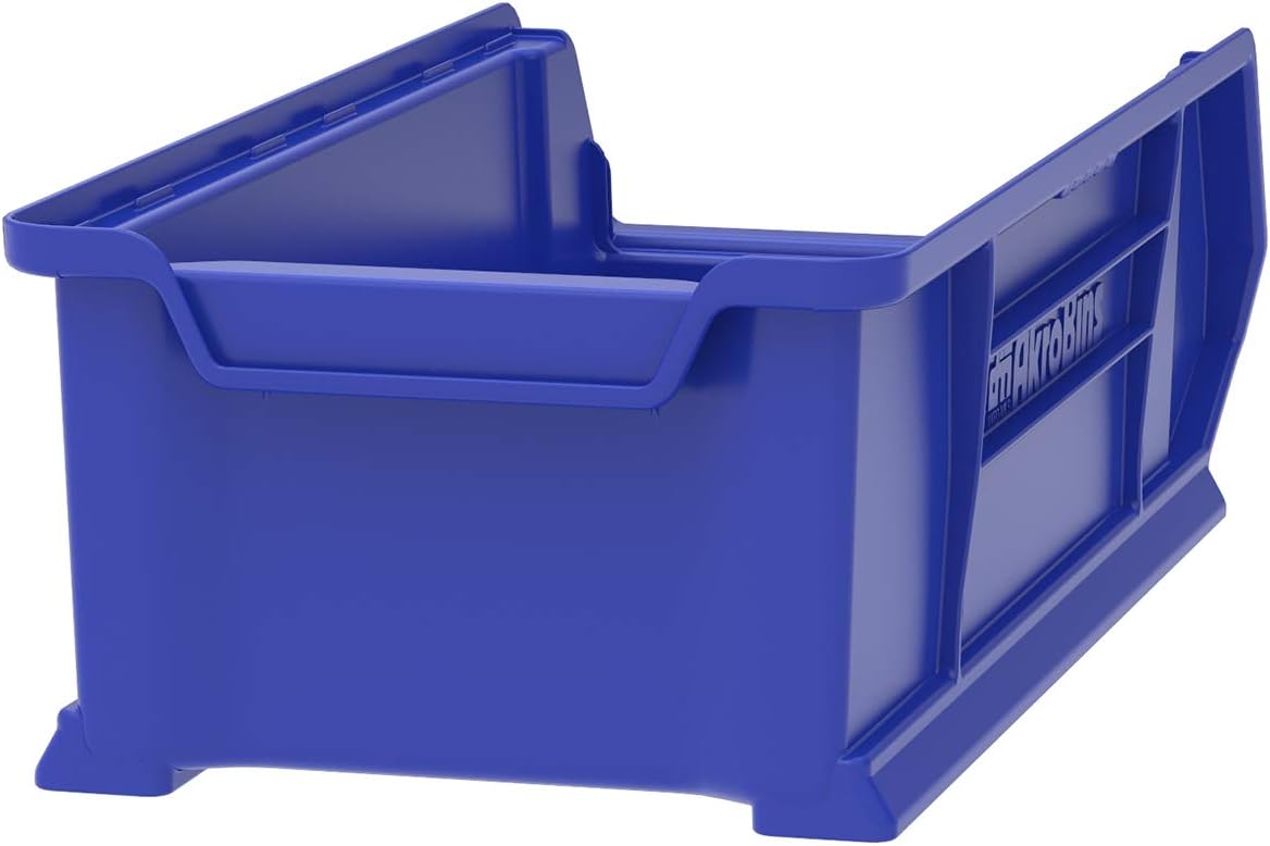Akro-Mils 30286 Super-Size AkroBins Plastic Storage Bins, Space-Saving Stackable Bins for Garage, Classroom, Warehouse Organization, 24' L x 11' W x 7' H, Blue, 4-Pack