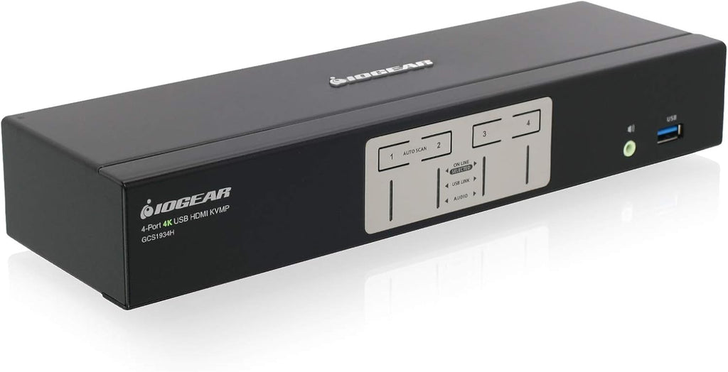 IOGEAR 4-Port HDMI 4K KVMP Switch - 2-Port USB 3.1 Hub Transfer Rate 5Gbps - 4K 60Hz - Control 4 Computers w/1 Keyboard Mouse - HD Audio - Auto Scan Mode - TAA - Mac/Win - GCS1934H