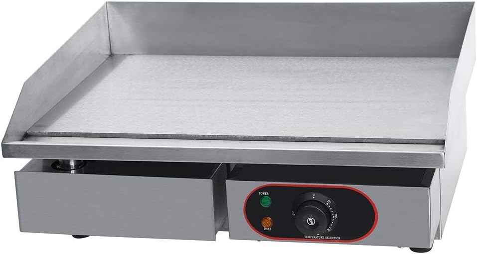 Electric Grill, Stainless Steel Commercial Counter Top Griddle Electric Hot Plate Kitchen Grill Indoor Barbecue Griddle, 55 x 45 x 23cm, 220~240V