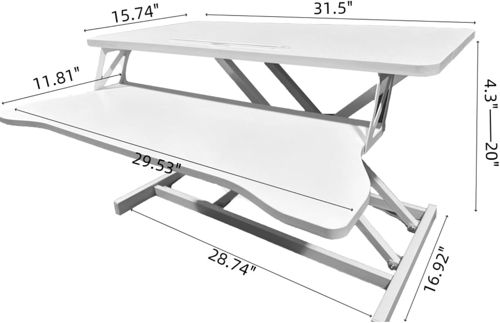 32' Height Adjustable Standing Desk Sit To Stand Converter with Wide Keyboard Tray for Home Office, Stand Up Desk Dual Monitor Riser Workstation with Spacious Tabletop for Laptops/Small Space (White)