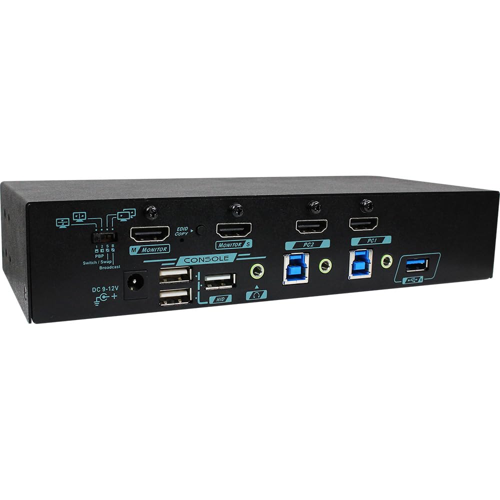 HDMI 1.4 KVM Switch for 2 Computers 2 Monitors, Full-Frame PBP (Vertical and Horizontal Modes), 4K@30Hz, EDID Management, HDCP 1.4 Compliant, Mouse Roaming, Hotkey Controls, MBAG-312