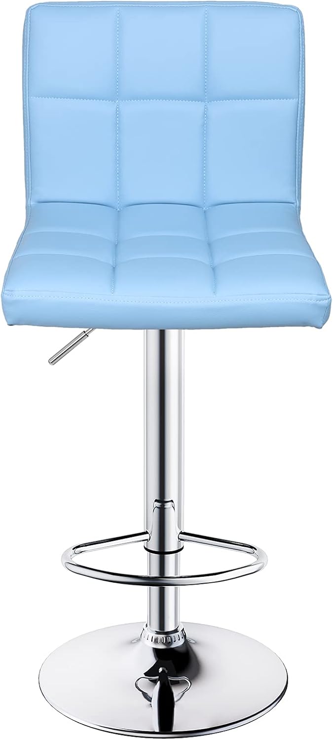 Leopard Bar Stools, Modern PU Leather Adjustable Swivel Bar Stool with Back, Set of 2 (Light Blue)